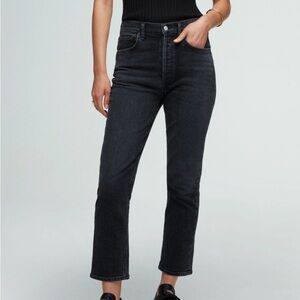 AGOLDE Women’s Riley Crop Jeans in Charcoal Denim High Rise Straight Size 27